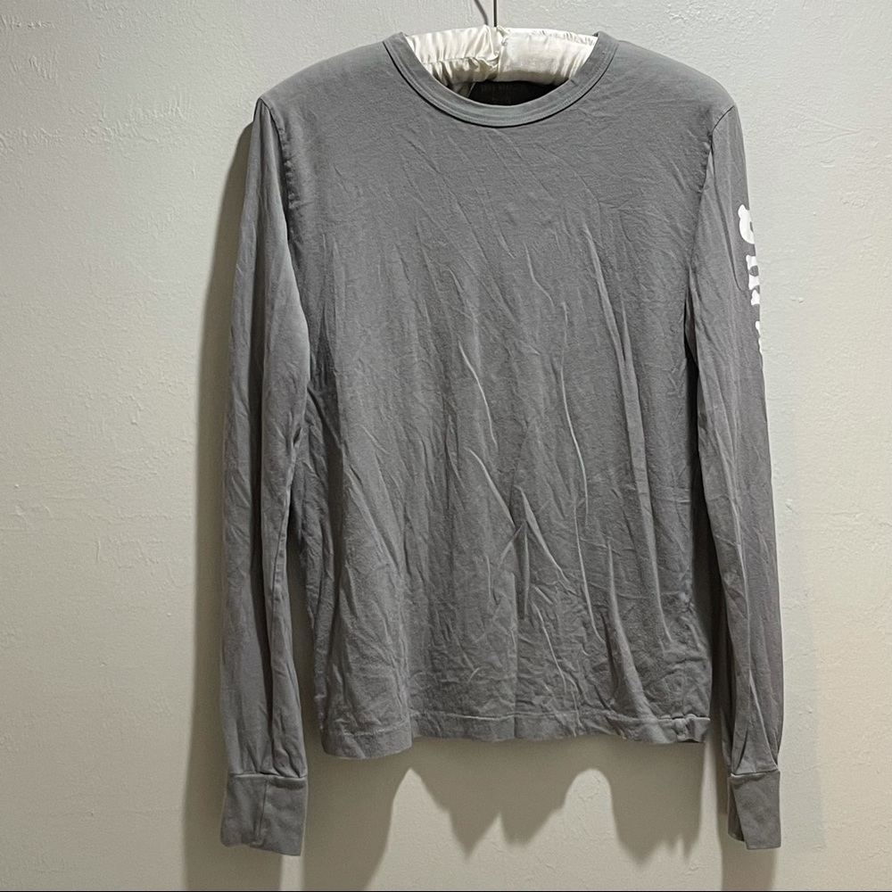 Vintage TRUE RELIGION Women’s Gray Long Sleeve Tee Spell Out Graphic USA